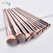 Load image into Gallery viewer, Full 10 set Champagne Makeup Brushes